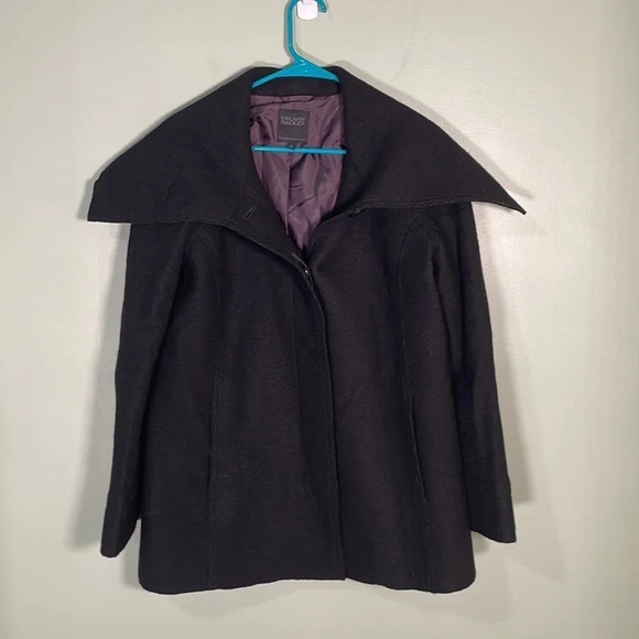 HILARY Radley 100% Wool Coat Black Size 6 Oversized Collar - Picture 1 of 9